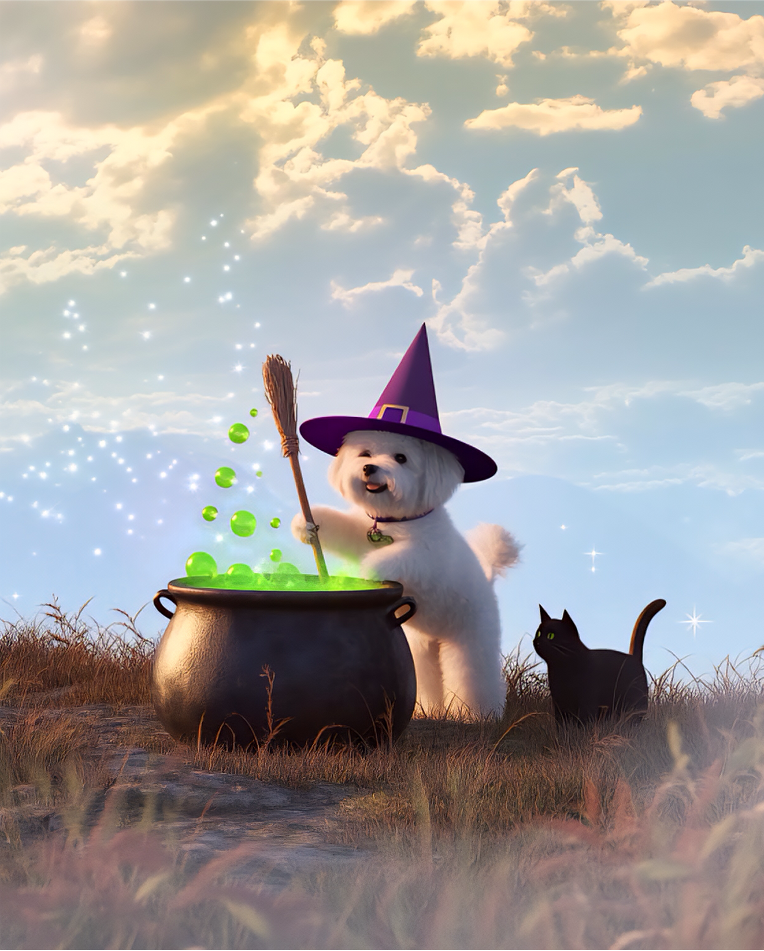 魔法練藥比熊與黑貓